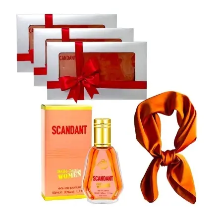 3 x Set Elysa – Parfum Fragrance World Scandant Belle Celine Women 50ml, Esarfa satinata portocalie - Produs adăugat recent