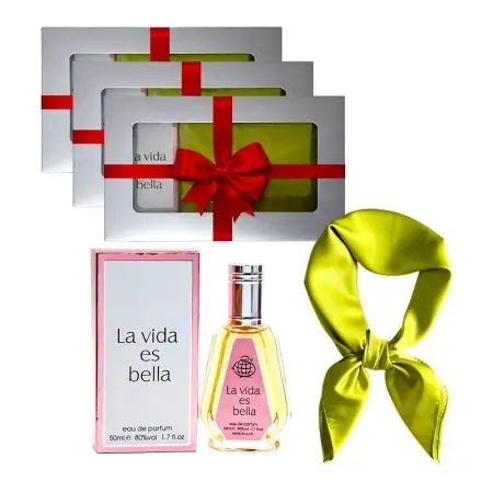 3 x Set Elysa – Apa de Parfum La Vida es Bella Fragrance World 50ml, Esarfa satinata verde - Noutate