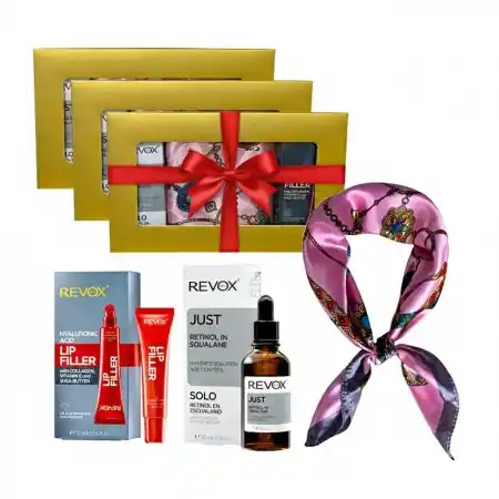 3 x Set Elysa – Ser Revox Retinol in Squalane 30ml, Lip Filler Revox 12ml, Esarfa | Preț excelent