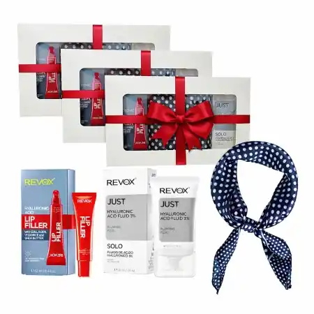 3 x Set Elysa – Ser Revox Hyaluronic Acid 3% 30ml, Lip Filler Revox 12ml, Esarfa - Alegerea clienților
